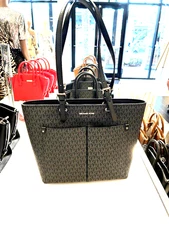 MICHAEL KORS JET SET TRAVEL MEDIUM DOUBLE POCKET TOTE SHOULDER BAG MK BLACK