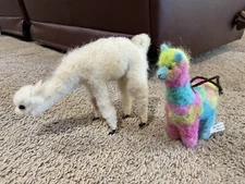 Lanart Llama Alpaca Stuffed Plush Lot Of 2 Real Fur Multi Color "Confetti " Peru