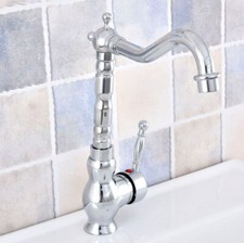 Polished Chrome Brass Kitchen Faucet Deck Mount One-hole Sink Swivel Taps 2nf648