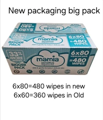 Aldi Baby Wipes SENSITIVE by mamia 480 wipes (6x 80 Pack) Baby Wipes, New