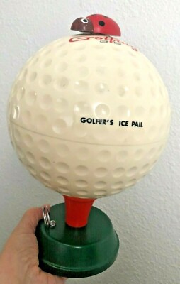 MCM Vtg Unused GOLFERS ICE PAIL Golfing Ball Tee 36 Lady Bug Plastic 12'' H Old