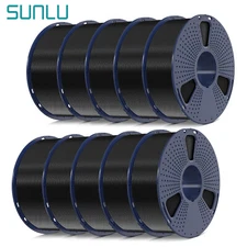 10 * SUNLU PETG 3D Printer Filament 1.75mm 1KG/Spool Vacuum Sealed Package Black