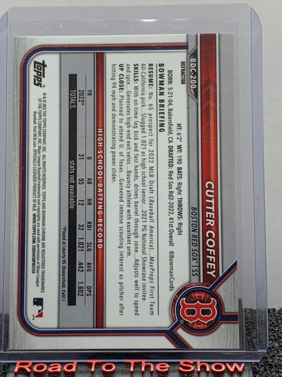 2022 1st Bowman Chrome Refractor Cutter Coffey RC #BDC-200 Red Sox