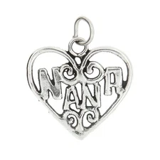 Sterling Silver Fancy Nana Heart Charm or Pendant