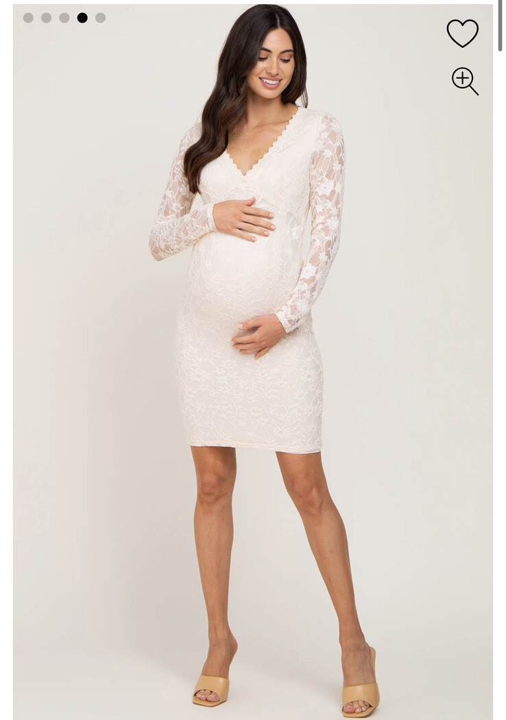PinkBlush Cream Lace V-Neck Maternity Fitted Dress Size Small S New | eBay