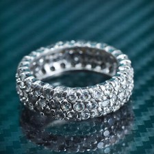 Size 7, vintage sterling silver 925 statement band ring with cluster cz