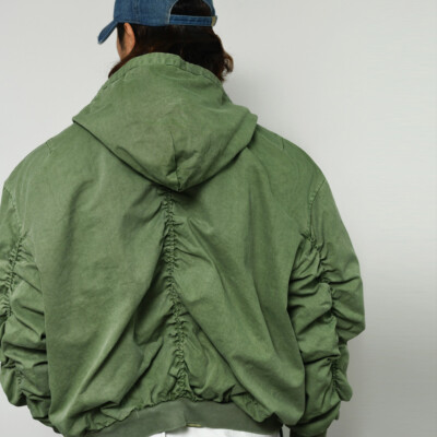 Mens Pigment Hood Shirring Military Flight Bomber Jumper Jacket By