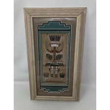 Native American Art Sand Painting Healing YEI Signed D. Thomas Matted Framed