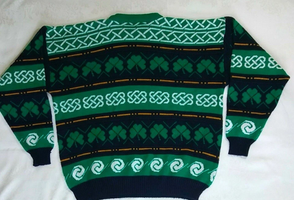 Emerald Isle Crewneck Knit Sweater Celtic Shamrock St Patrick Made in Ireland XL - Image 2 of 4