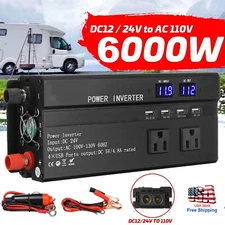 6000W LCD Car Power Inverter DC 12V 24V AC 110V Wave Sine Wave Solar Converter
