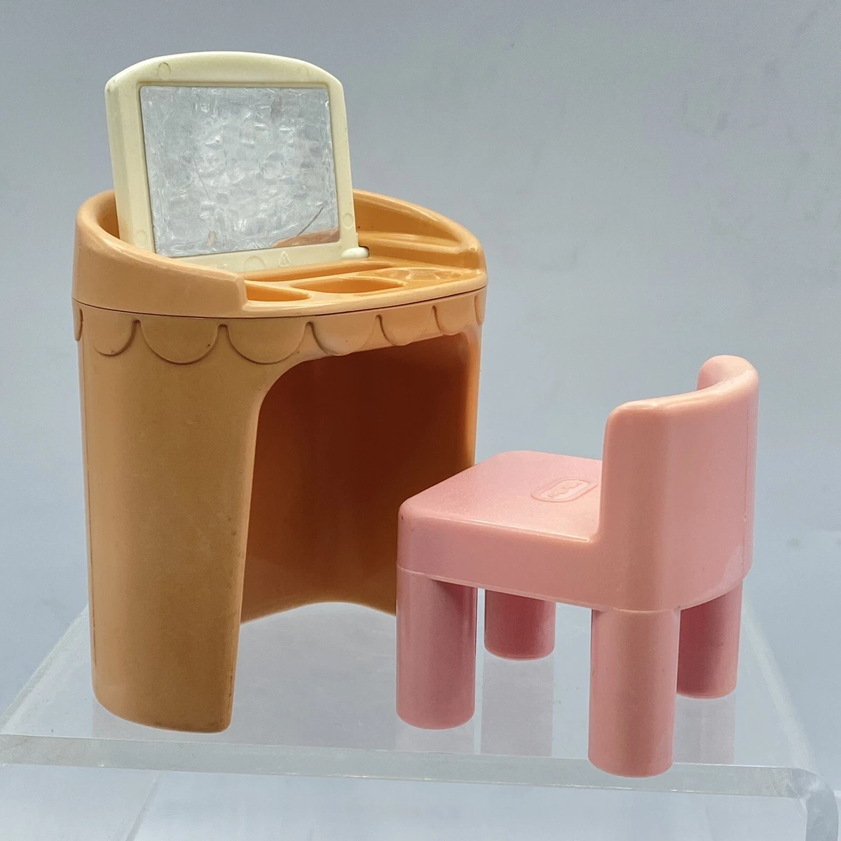 LITTLE TIKES Dollhouse Furniture Lift top Pink Vanity and Chair 1980 s Vintage