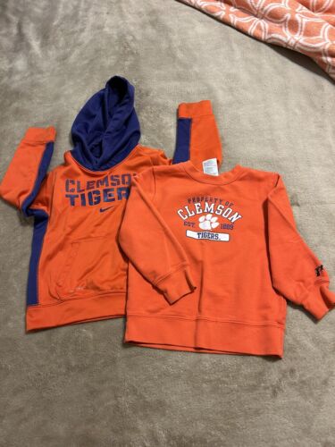 Lot Of Two Boys 4T Toddler Clemson Tigers Hoodie Sweatshirts Orange/Purple GUC - Picture 1 of 9