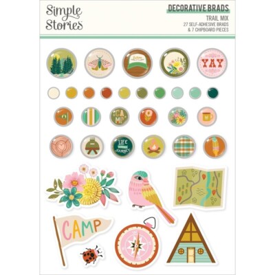 Decorative Brads SS Trail Mix Outdoors Cabin Camp Journey Compass Campfire Map