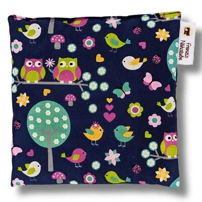 FRANZIS NÄHSTUBE Kirschkernkissen 20x20cm Eule Blau Körnerkissen 100% Baumwolle für Wärme und Käl