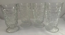 Set Of 4 VTG CLEAR INDIANA GLASS WHITEHALL COLONY CUBIST 6" TALL FOOTED ICED TEA