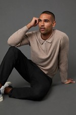 Burton Taupe Knitted Polo Mens Casual Jumpers  Cardigans