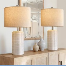 24" Modern Ceramic Table Lamps Set of 2 for Bedroom, White Bedside Lamps for ...