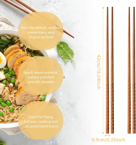 16.5 Inches Cooking Chopsticks, 2 Pairs Wooden Long Chop Sticks Reusable for Noo - Picture 5 of 12