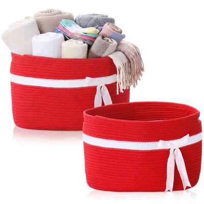 2 Pack Mother's Day Large Woven Baskets for Storage with Handle, Cotton Rope ...