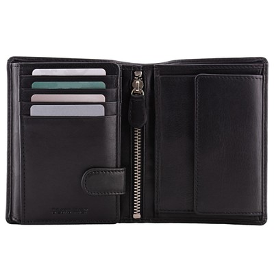 Mens Full Size Large Capacity Genuine Full Grain Leather Bifold Flip ID Coin