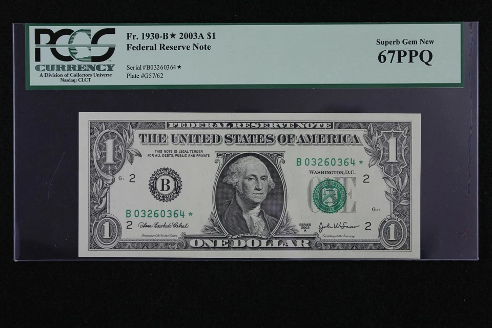 $1 2003A Star PCGS67 PPQ Federal Reserve Note B03260364* series A, New York B2 - Image 2 of 4