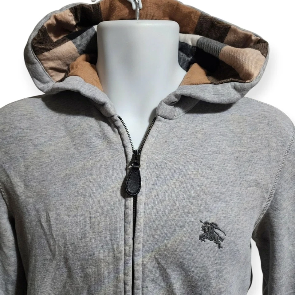 Sudadera con Capucha Burberry Calce Relajado a Cuadros Algodón Cremallera Diseñador Preppy Lujo - Para Hombre Foto 3 de 4