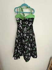 Sourpuss Pinup Rockabilly Dress Monster Horror Print Gothic Halter Size Small
