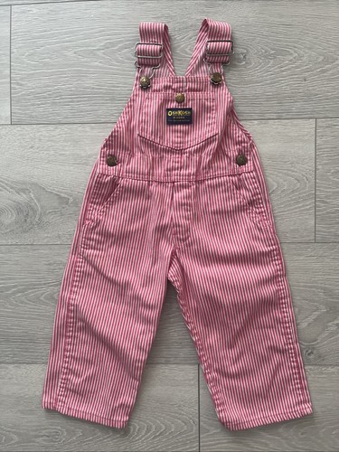 Oshkosh B'gosh Vintage 1980's Girls Pink and White Striped Bib Overalls 2T USA