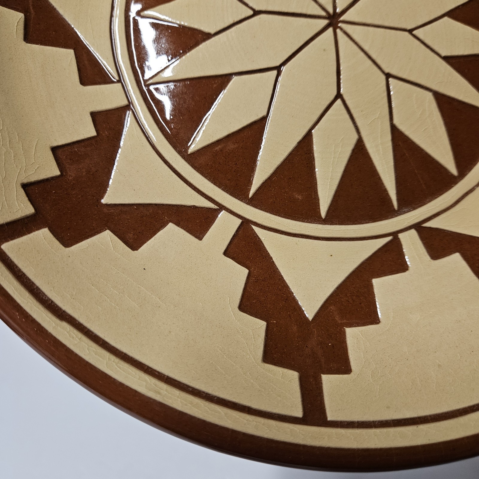 Pine Ridge Sioux Pottery Ella Irving 11" Sgrafitto Cream Slip on Red Clay Plate