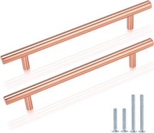 30 Pack Rose Gold Drawer Pulls,6.4" Hole-Centers Bar Pulls - Total Length 9"