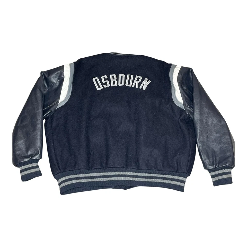 Винтажная мужская куртка DeLong 3XL черная университетская шерстяная кожа Letterman OSBOURN США - Изображение 2 из 4