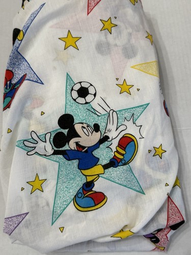 VTG Dundee All Star Mickey Mouse Sports Toddler Bed Fitted & Flat Sheet Set USA - Afbeelding 3 van 7