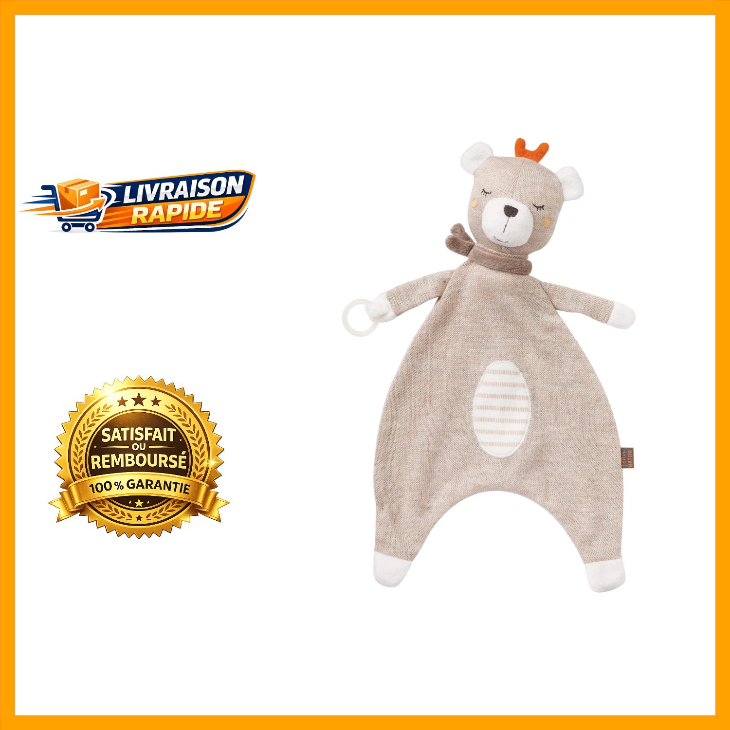 Doudou ours Natur Fehn en coton pour apaiser le sommeil de bébé