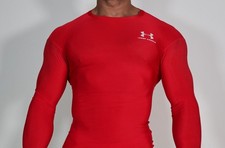 LONG SLEEVE RED COMPRESSION ATHLETIC MEN'S SHIRT MEDIUM