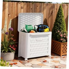 Deck Box, Outdoor Storage Box with Wheels and Lid, Waterproof Storage Bin for