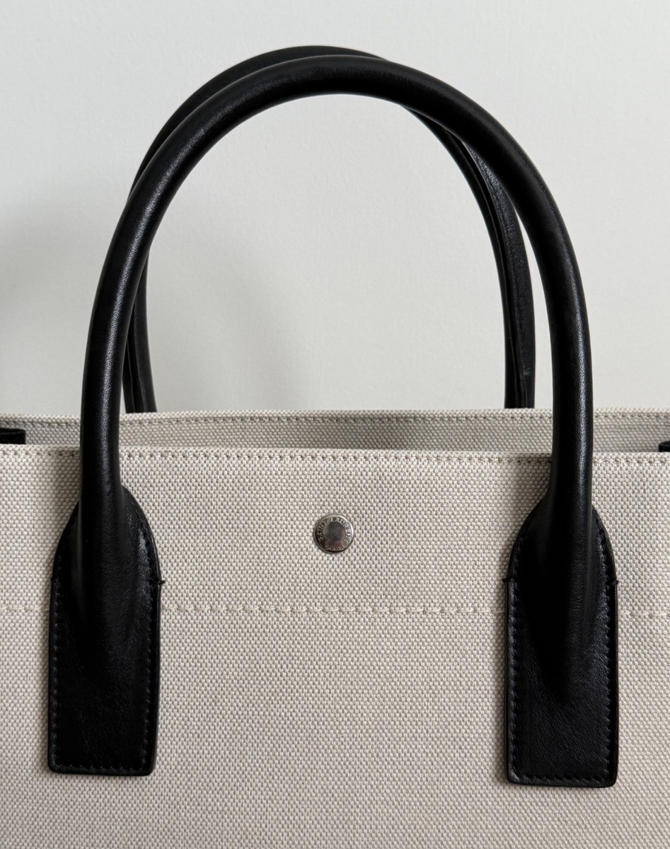 NWT Saint Laurent YSL Rive Gauche White Black Canvas Logo Leather