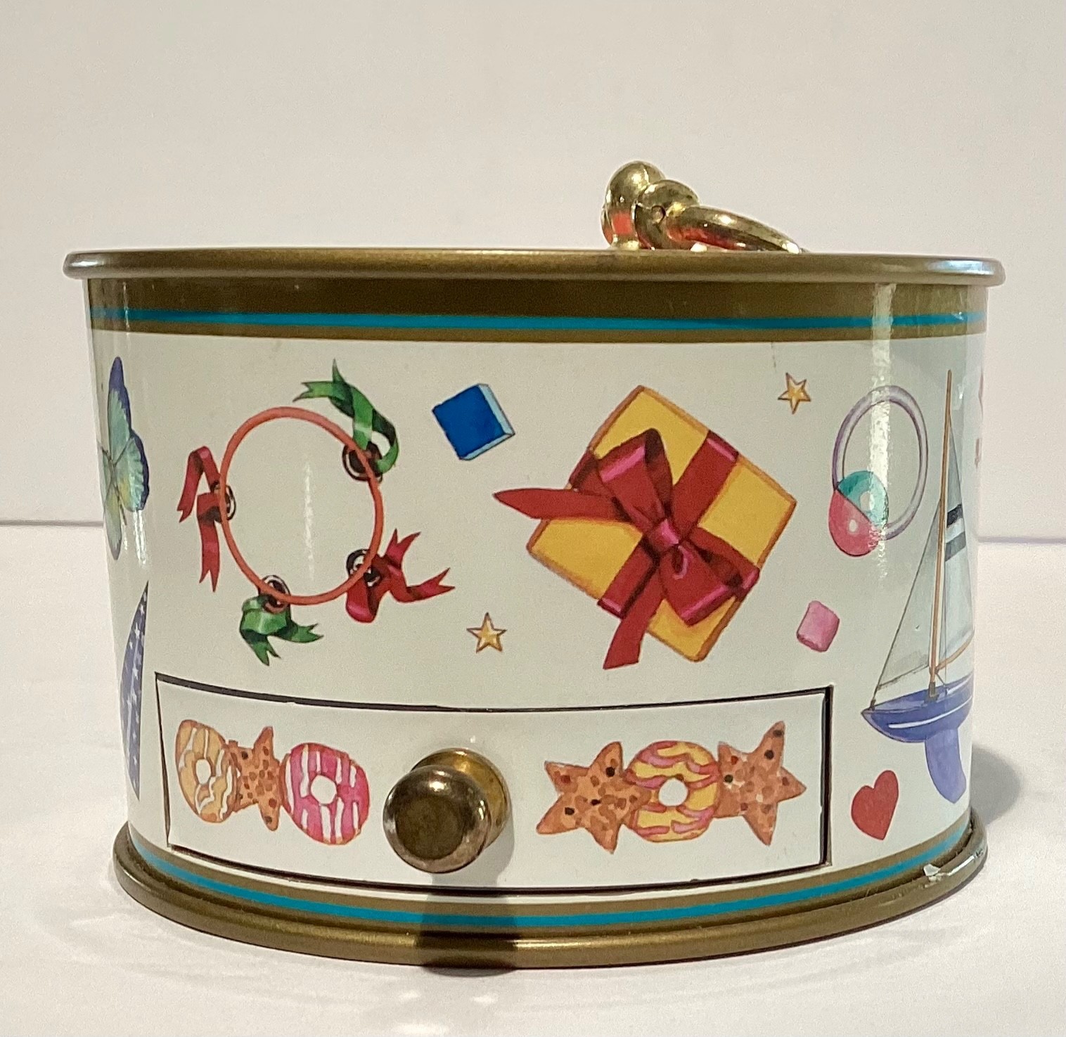 Vintage 1994 Koji Murai Sankyo Round Keepsake Music Box With Drawer - Working