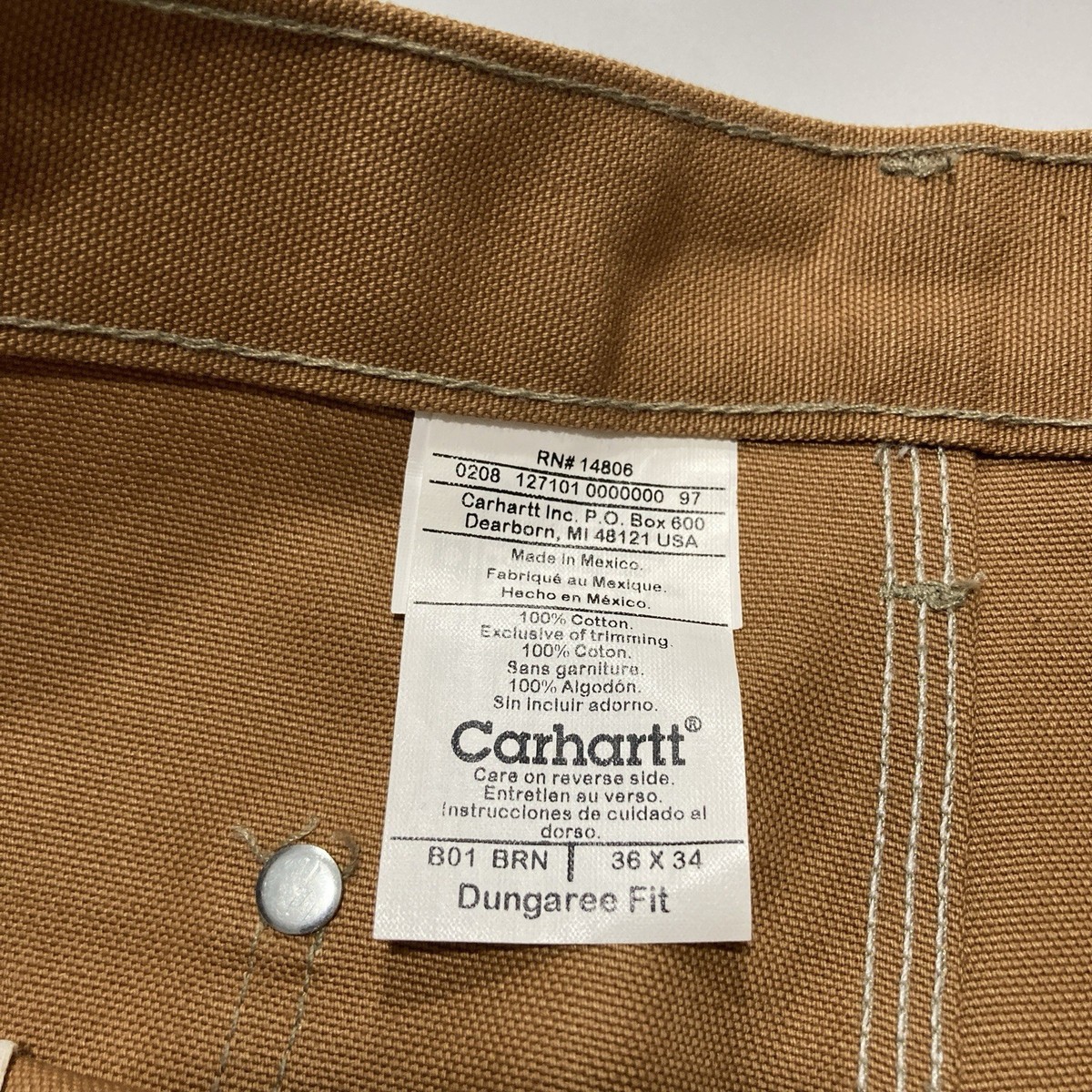 Carhartt B01 BRN Double Knee Work Pants Mens 36x34 Dungaree Fit 