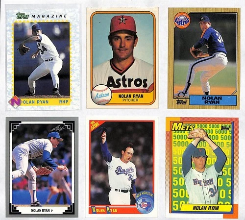Nolan Ryan 6 Card Lot MLB Topps Magazine, 1981 FLeer, 87 Topps, 91 Leaf & Topps