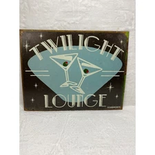 VTG Twilight Lounge Metal Tin Sign Bar Home Decor Martini Glasses