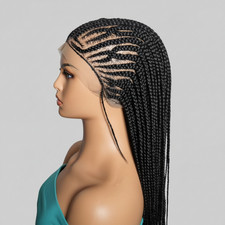 Black Braided Wig. Cornrow with Single Braids. Full Lace With Baby Hair Lemonade
