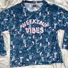 Top pijama polar rosa verde azulado manga larga Disney Stitch Weekend Vibes para mujer S