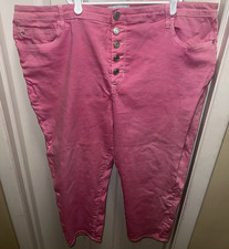 Skinnygirl Pink Denim Button-Fly Cropped Skinny Pants Women's Plus Pockets