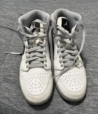 Nike Air Jordan 1 Men's Mid-Top Basketball Sneakers White Gray Black Lace-Up