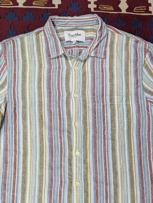 Corridor NYC Striped Shirt, Medium, Linen, Short Sleeve, Colorful