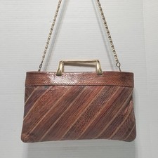 Vintage Varon Snakeskin Shoulder Crossbody Bag Purse Clutch Gold Tone