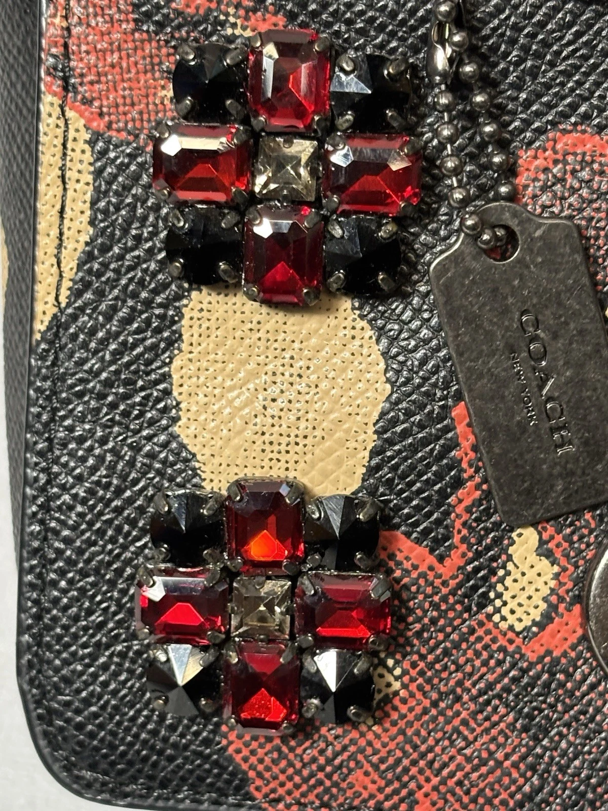 Coach Mini Borsa a Tracolla in Pelle Nera Stampa Floreale con Gioielli City Designer