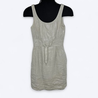 Banana Republic Linen Sheath Dress Sz 0 Metallic Shimmer Faux Belt Pockets