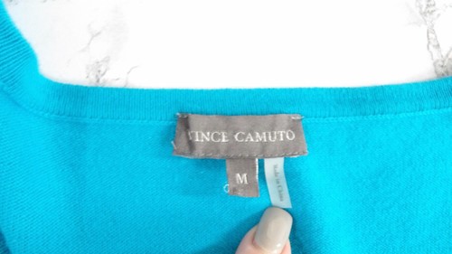 Vince Camuto Turquoise Blue V-Neck Fringe Knit Sweater Pullover Size Medium - Picture 14 of 15