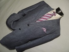 Ermenegildo Zegna Blue 100 linen custom made jacket coat 46 long